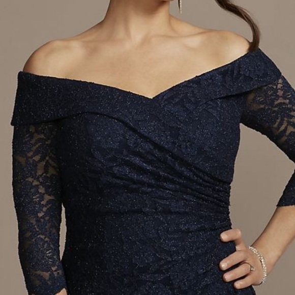 OLEG CASSINI off-the-shoulder knee-length lace dress SIZE 10 NWT - Picture 2 of 5